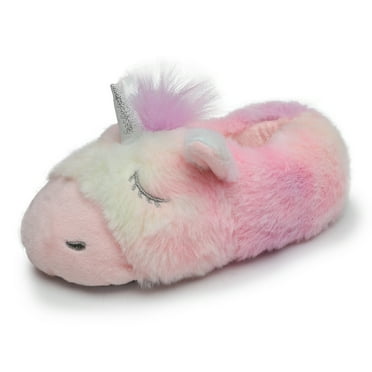 HOMEHOT Girls Slippers Warm Plush House Shoes Kids Unicorn Slippers with Rubber Sole 2-3 Big Kid