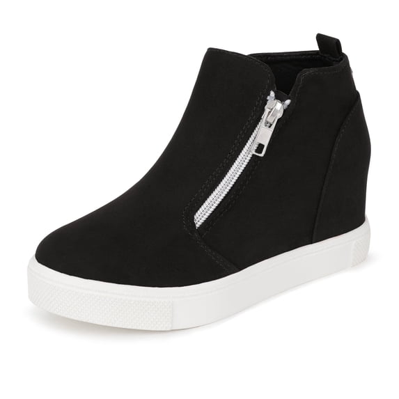 HOMEHOT Girls Sneakers Girls Fashion Wedge Sneaker Shoes Little Big Kid High Top Shoes with Side Zipper Black Size 1 Big Kid