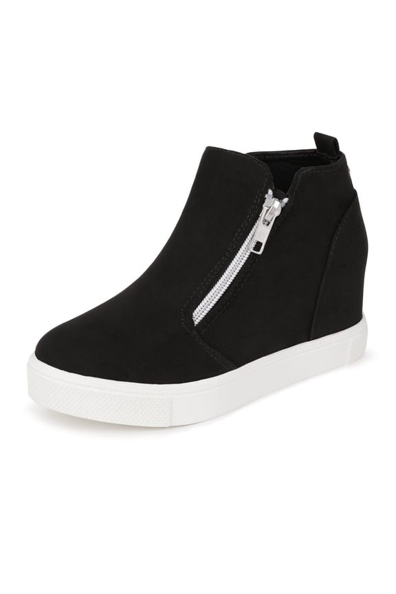 Girls Sneakers Girls Fashion Wedge Sneaker Shoes Little Big Kid High Top Shoes with Side Zipper Black Size 3 Big Kid