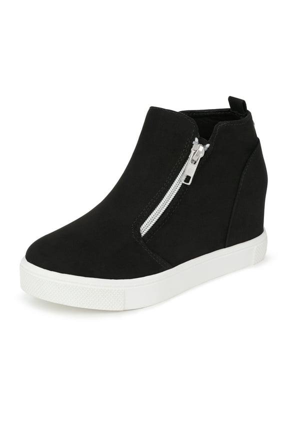 Girls Sneakers Girls Fashion Wedge Sneaker Shoes Little Big Kid High Top Shoes with Side Zipper Black Size 3 Big Kid