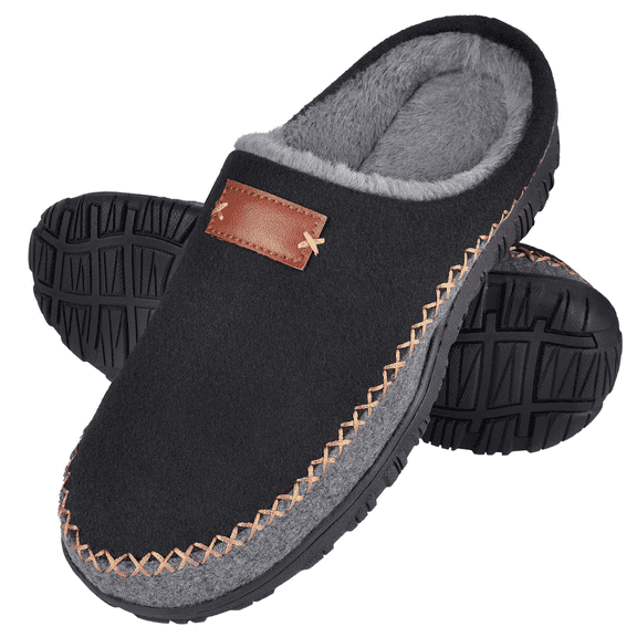 HOMEHOT Mens Slippers Casual Slip On Memory Foam House Shoes Black Size 8 Male Adult