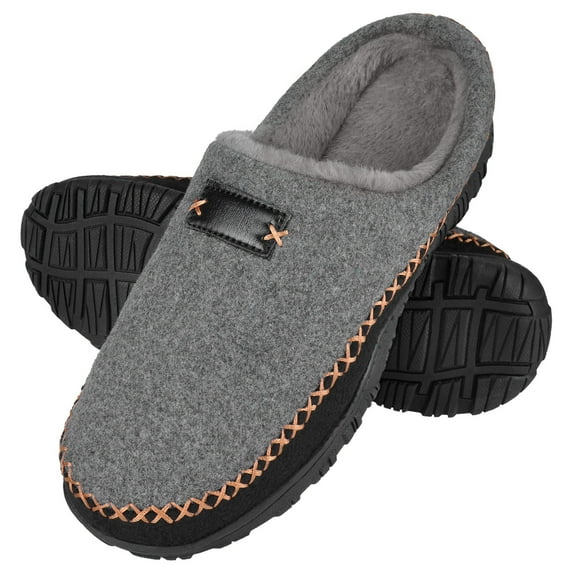 HOMEHOT Mens Slippers Casual Slip On Memory Foam House Shoes Grey Size 10 Male Adult