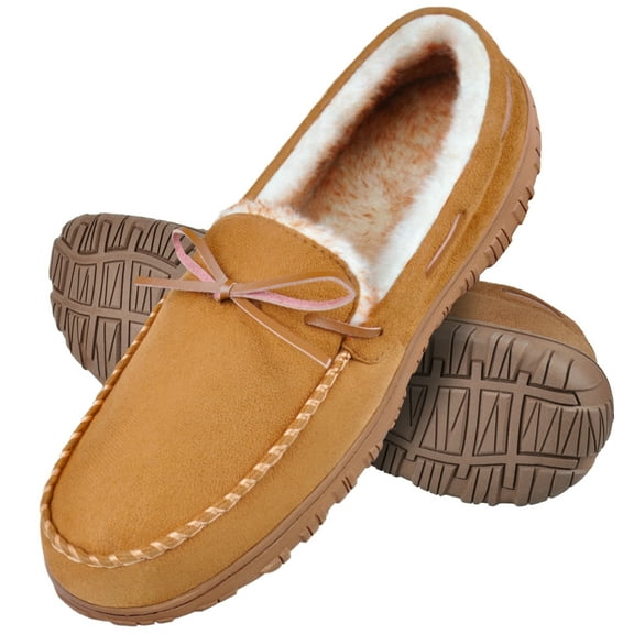 HOMEHOT Mens Slippers House Shoes with Memory Foam Moccasin Slipper for Men with Non-Slip Rubber Sole Indoor Outdoor Men's Bedroom Slipper Beige Size 11 US