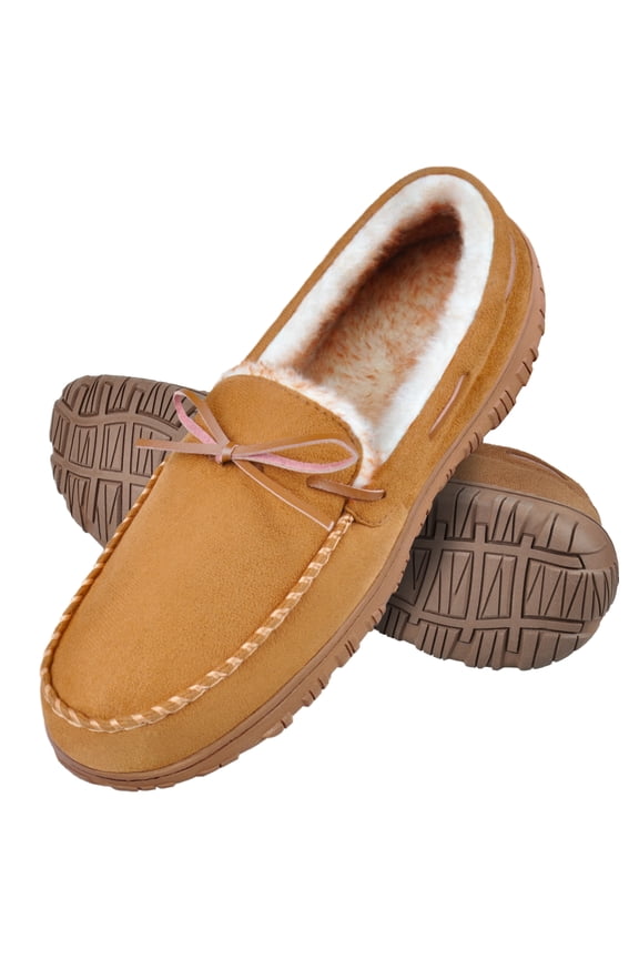 Mens Slippers House Shoes with Memory Foam Moccasin Slipper for Men with Non-Slip Rubber Sole Indoor Outdoor Men's Bedroom Slipper Beige Size 8 US