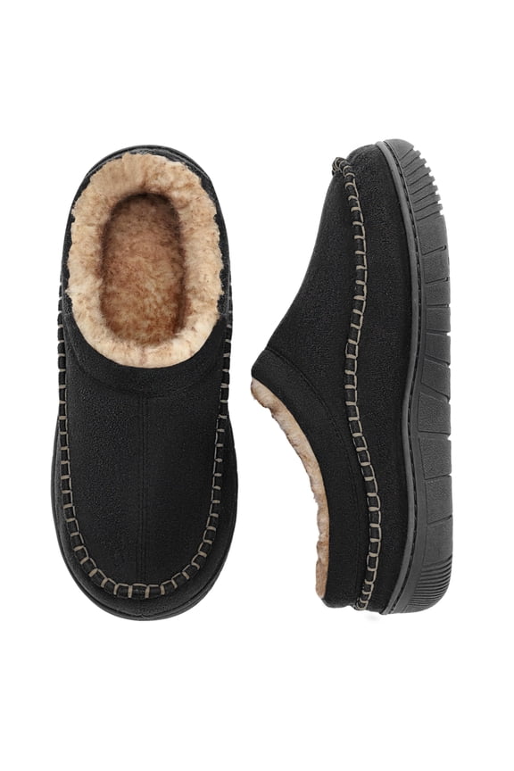 Mens Slippers Men's Memory Foam House Slippers Warm Fuzzy Moccasin Slippers Indoor Outdoor House Shoes Anti slip Slippers for Men​ Black 11