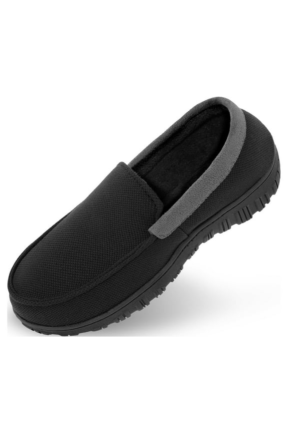 Mens Slippers Moccasin Memory Foam House Shoes Adult Size 13 Black Male