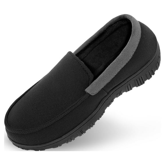 HOMEHOT Mens Slippers Moccasin Memory Foam House Shoes Adult Size 13 Black Male