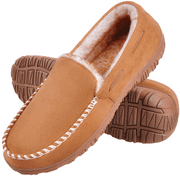 HOMEHOT Mens Slippers Moccasins House Shoes with Memory Foam Non-Slip Rubber Sole Beige Size 11