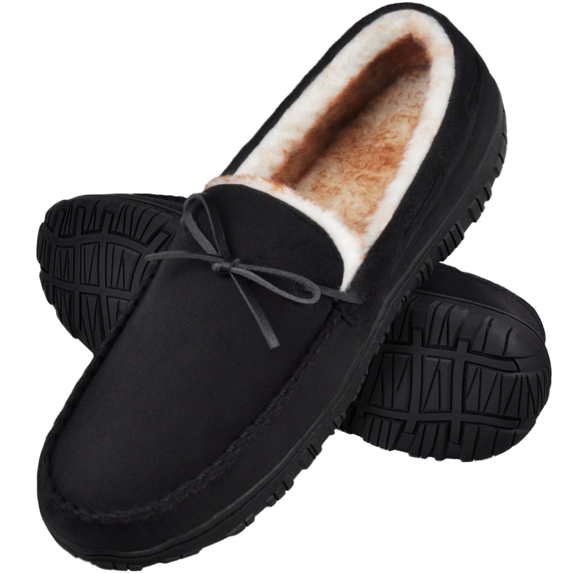 HOMEHOT Mens House Shoes, Moccasin Slippers, Suede, Memory Foam