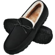 HOMEHOT Mens Slippers Moccasins House Shoes with Memory Foam Non-Slip Rubber Sole Black Size 11 US