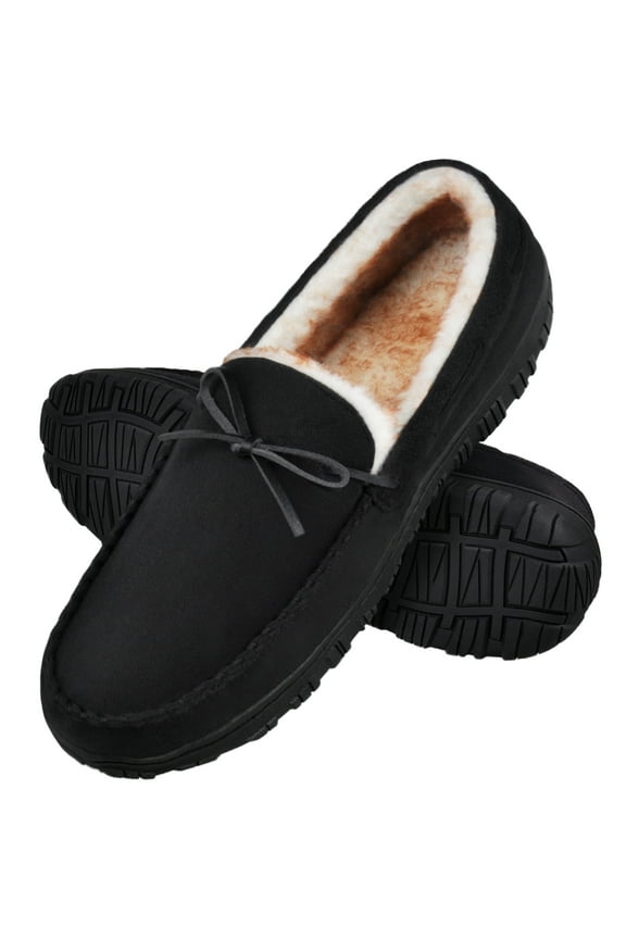 Mens Slippers Moccasins House Shoes with Memory Foam Non-Slip Rubber Sole Black Size 13 US