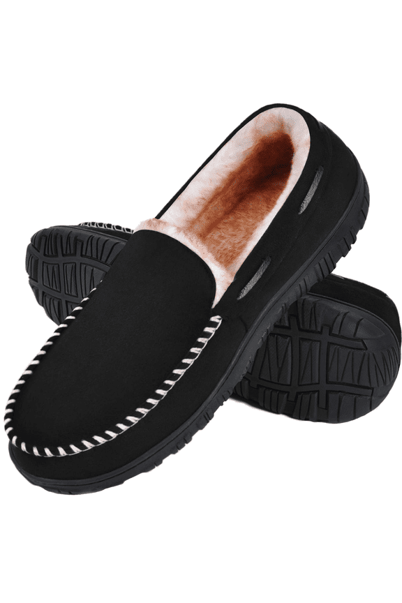 Mens Slippers Moccasins House Shoes with Memory Foam Non-Slip Rubber Sole Black US 12
