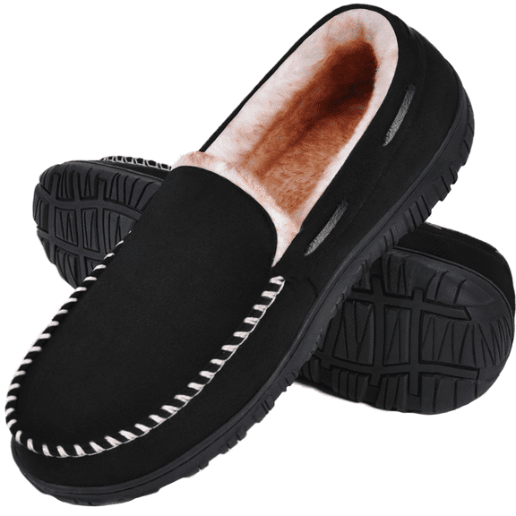 HOMEHOT Mens Slippers Moccasins House Shoes with Memory Foam Non-Slip Rubber Sole Black US 8