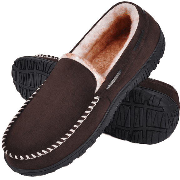 HOMEHOT Mens Slippers Moccasins House Shoes with Memory Foam Non-Slip Rubber Sole Brown US 10