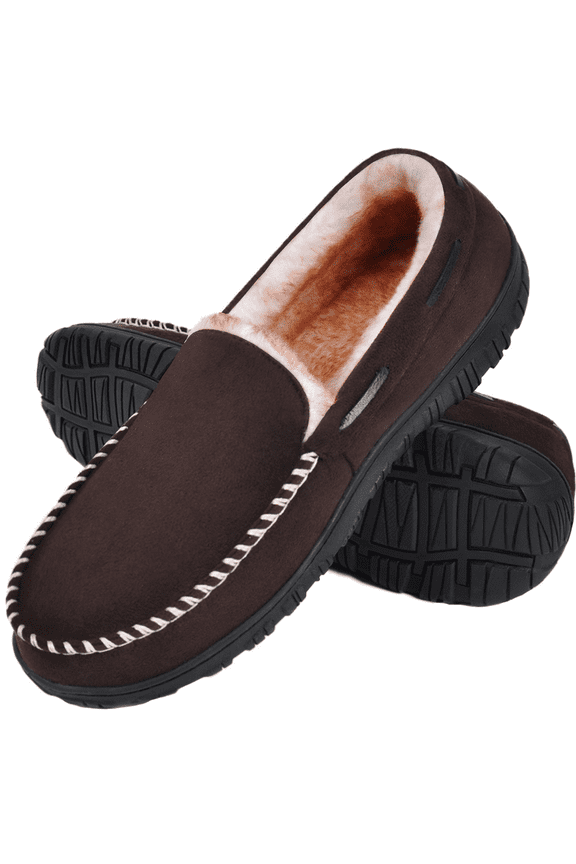 Mens Slippers Moccasins House Shoes with Memory Foam Non-Slip Rubber Sole Brown US 10
