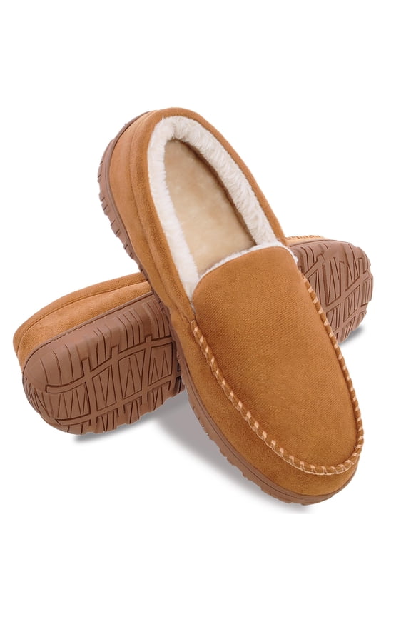 Mens Slippers Moccasisn Memory Foam House Shoes for Men Beige Size 12 US Male Adult