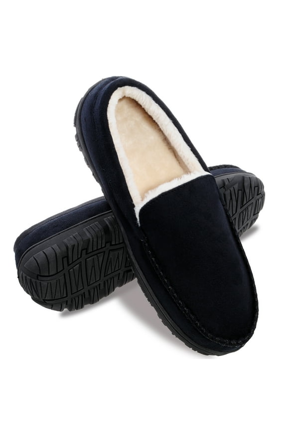 Mens Slippers Moccasisn Memory Foam House Shoes for Men Black Size 10 US Male Adult