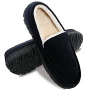 HOMEHOT Mens Slippers Moccasisn Memory Foam House Shoes for Men Black Size 11 US Male Adult