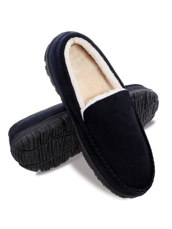 Mens Slippers Moccasisn Memory Foam House Shoes for Men Black Size 12 US Male Adult