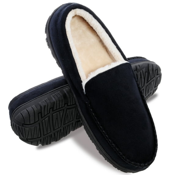 HOMEHOT Mens Slippers Moccasisn Memory Foam House Shoes for Men Black Size 14 US Male Adult
