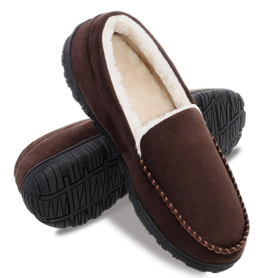 HOMEHOT Mens Slippers Moccasisn Memory Foam House Shoes for Men Brown Size 9 US Male Adult