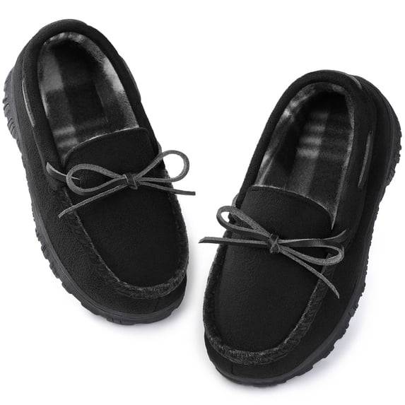 HOMEHOT Slippers for Boys Moccasins Bedroom Shoes with Memory Foam Indoor Outdoor House Slippers for Kids Boys Black Little Kid 13