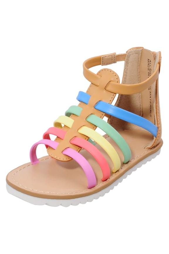 Toddler Girl Sandals for Summer Gladiator Cross-tied Zipper Flat Sandals with Strappy Ankle Zipper Toddler 10 Rainbow