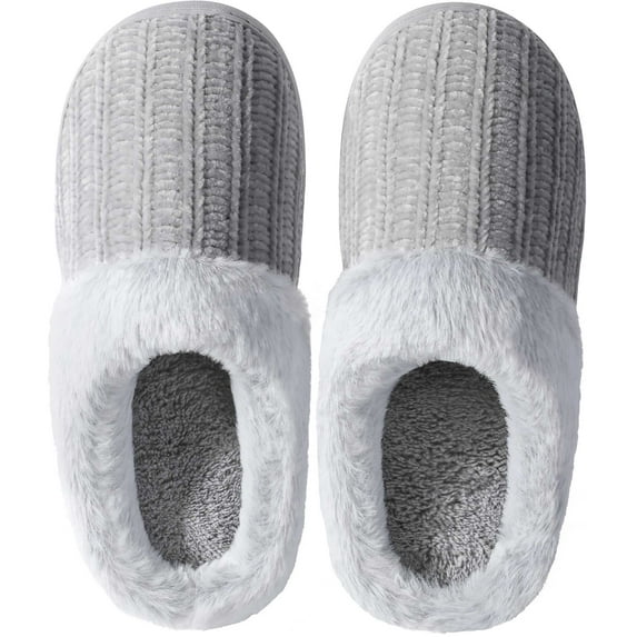 HOMEHOT Warm Fuzzy Slippers for Women Memory Foam Clog Slippers Indoor Outdoor Bedroom Shoes Adult Gray Size 9 Female