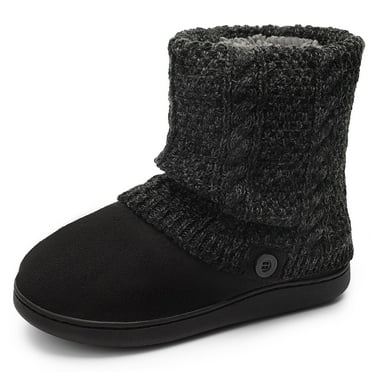 ​HOMEHOT Women's Bootie Slippers Warm Knit Plush Lining Boots Slip on Memory Foam House Slippers Black 5-6