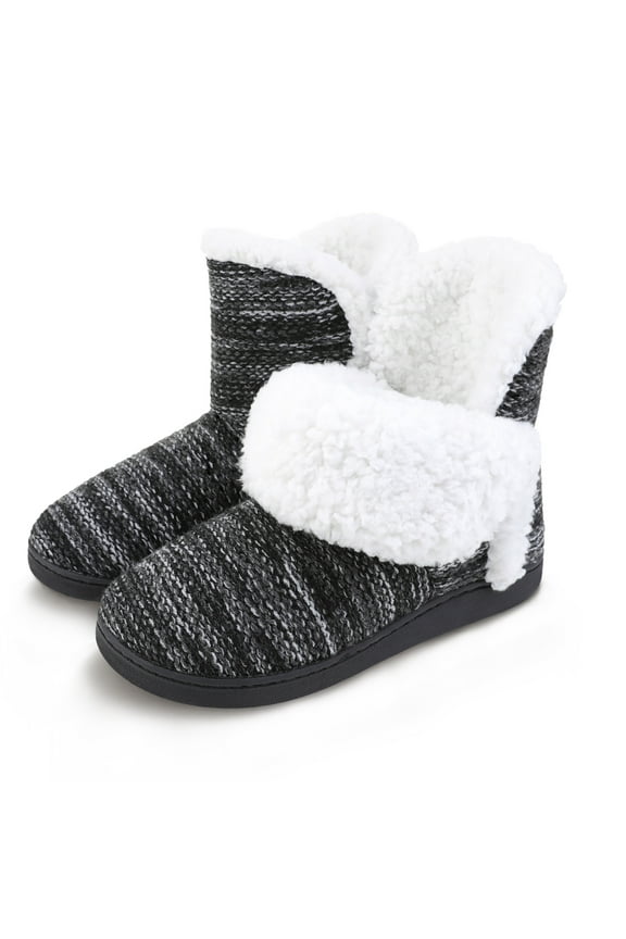 Womens Bootie Slippers Warm Fluffy Faux Fur Slippers Memory Foam Ankle Boot Shoes Slip on House Slippers Indoor Outdoor Adult Gray Size 11-12 Female