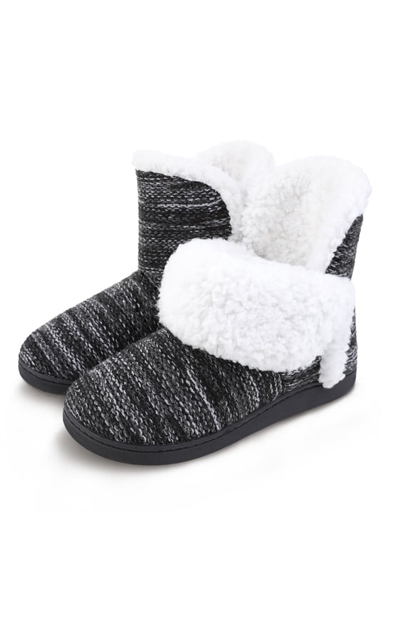 Womens Bootie Slippers Warm Fluffy Faux Fur Slippers Memory Foam Ankle Boot Shoes Slip on House Slippers Indoor Outdoor Adult Gray Size 5-6 Female
