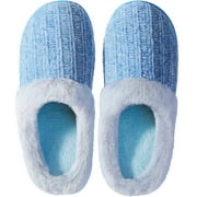 HOMEHOT Womens Fuzzy Slippers Plush Lined Memory Foam Slippers Chenille Scuff Slippers for Women Slip on House Shoes Adult Blue Size 7 Female