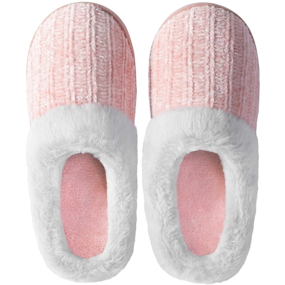 HOMEHOT Womens Fuzzy Slippers Plush Lined Memory Foam Slippers Chenille Scuff Slippers for Women Slip on House Shoes Adult Pink Size 7 Female
