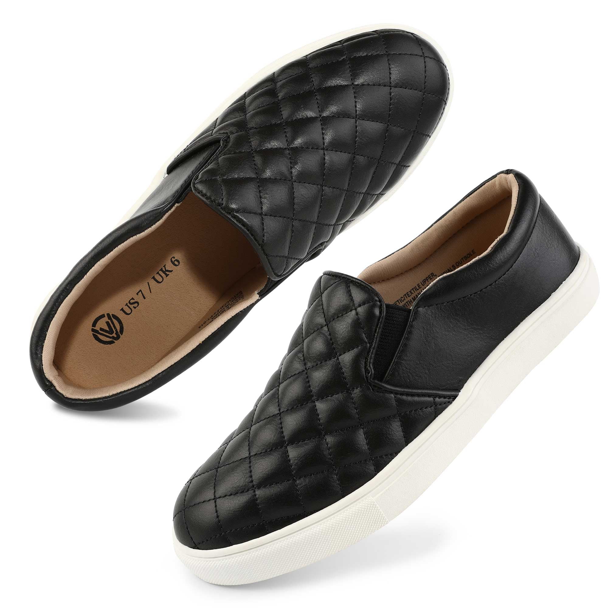 Womens Loafers Slip On Sneakers for Women Comfort Low Top Casual Shoes with Memory Foam Black Size 7