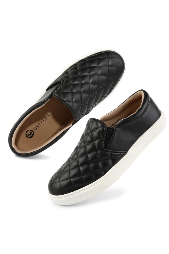 Womens Loafers Slip On Sneakers for Women Comfort Low Top Casual Shoes with Memory Foam Black Size 7