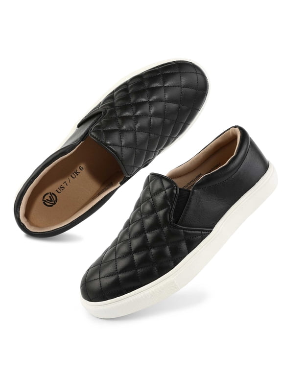 Womens Loafers Slip On Sneakers for Women Comfort Low Top Casual Shoes with Memory Foam Black Size 8