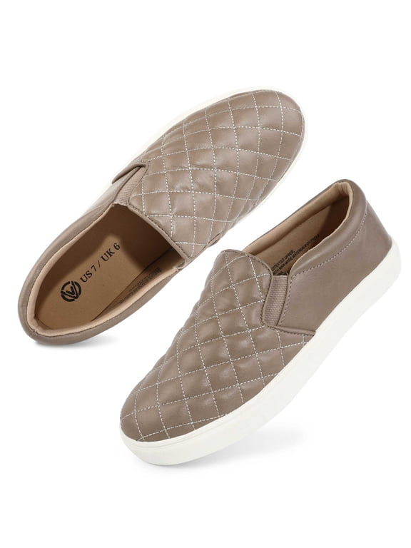 Womens Loafers Slip On Sneakers for Women Comfort Low Top Casual Shoes with Memory Foam Brown Size 7