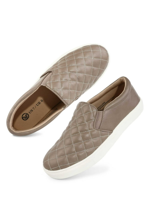 Womens Loafers Slip On Sneakers for Women Comfort Low Top Casual Shoes with Memory Foam Brown Size 7