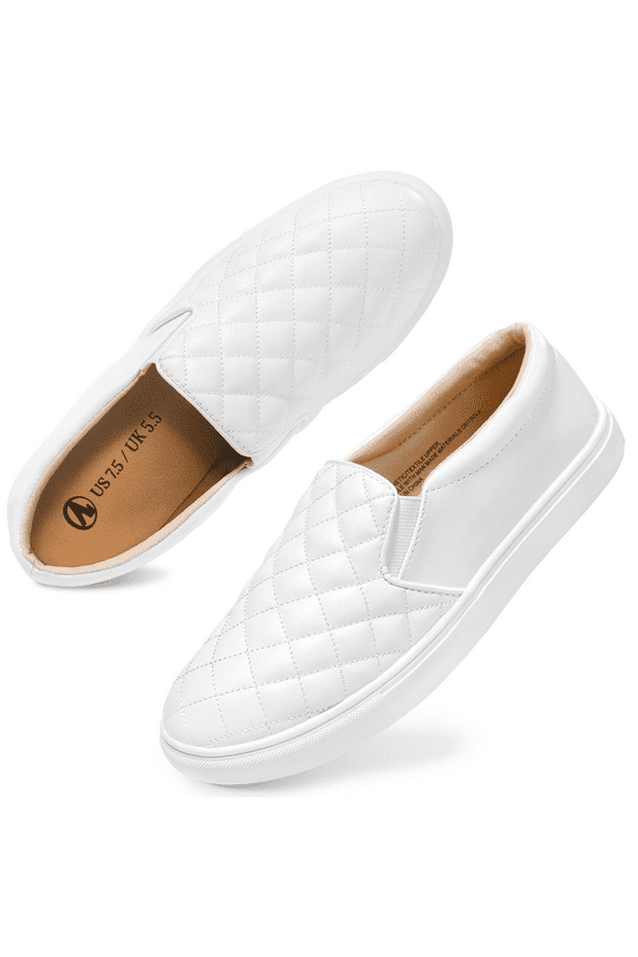 Womens Loafers Slip On Sneakers for Women Comfort Low Top Casual Shoes with Memory Foam White Size 7.5
