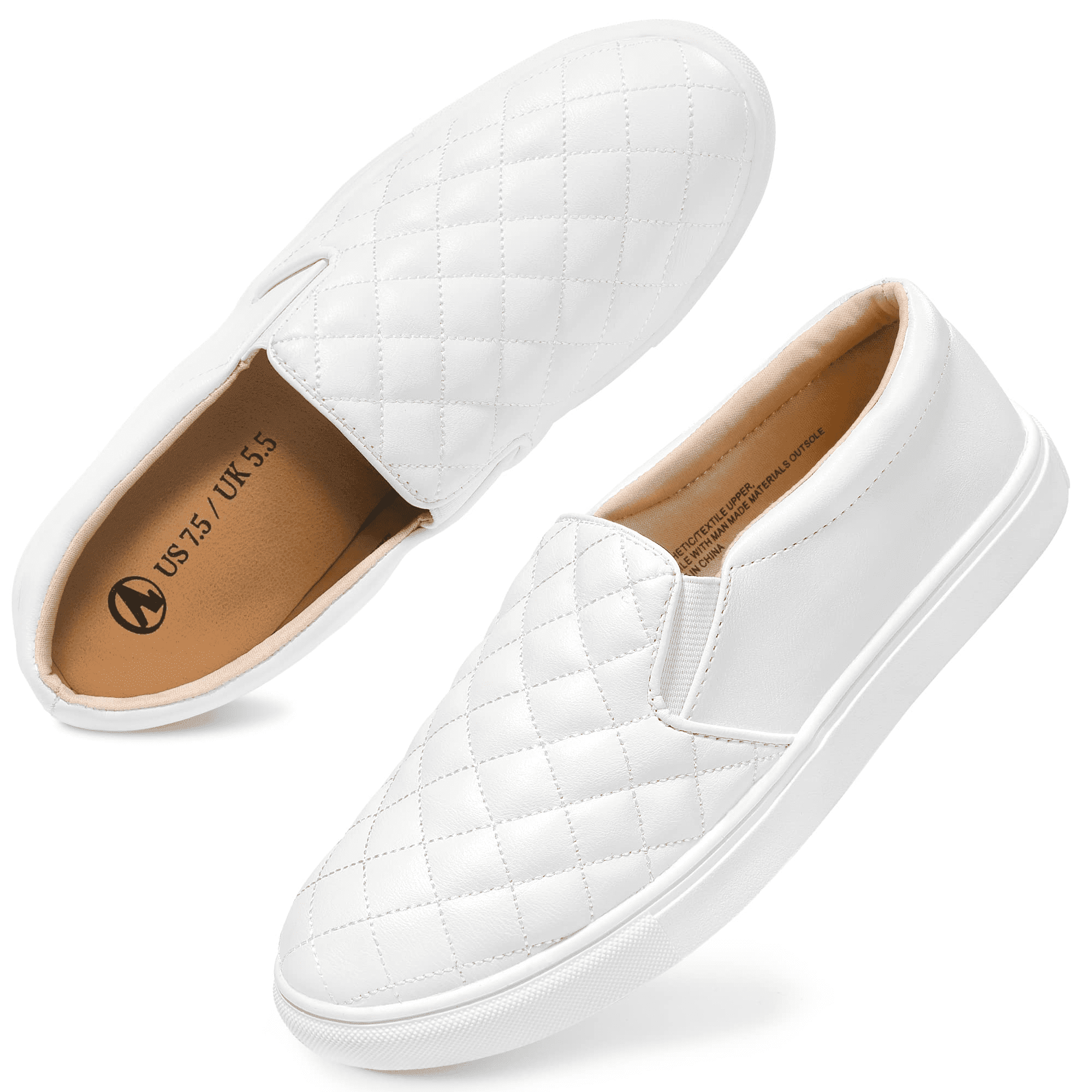 Womens Loafers Slip On Sneakers for Women Comfort Low Top Casual Shoes with Memory Foam White Size 8.5