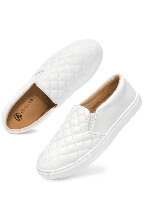 Womens Loafers Slip On Sneakers for Women Comfort Low Top Casual Shoes with Memory Foam White Size 8.5