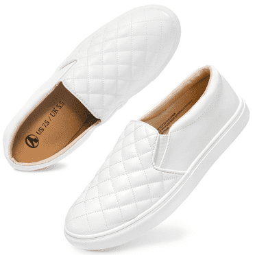 HOMEHOT Womens Loafers Slip On Sneakers for Women Comfort Low Top Casual Shoes with Memory Foam White Size 8.5