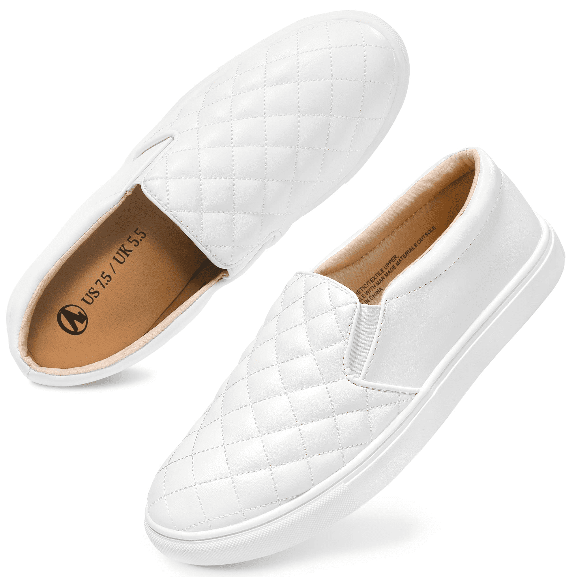 HOMEHOT Womens Loafers Slip On Sneakers for Women Comfort Low Top Casual Shoes with Memory Foam White Size 9.5