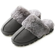 HOMEHOT Womens Slippers Memory Foam Fuzzy Plush Lined House Slippers Slip-on Clog Scuff House Shoes Indoor Outdoor Adult Black Size 6 Female