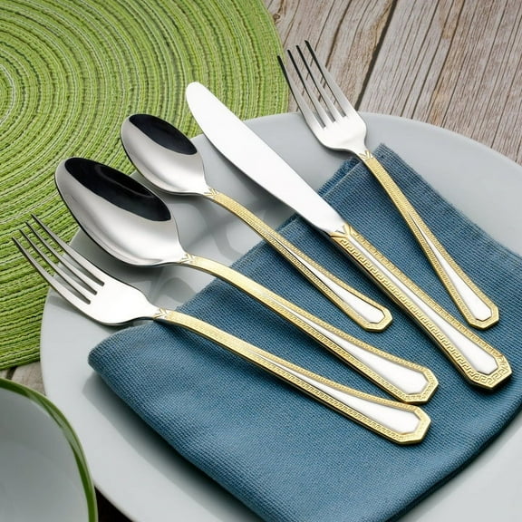 HOMEHUT 20-Pieces Cutlery Set - Gold Flatware Set Service for 4 People, 18/10 Premium Stainless Steel Silverware Cutlery, 24 Karat Gold-plated