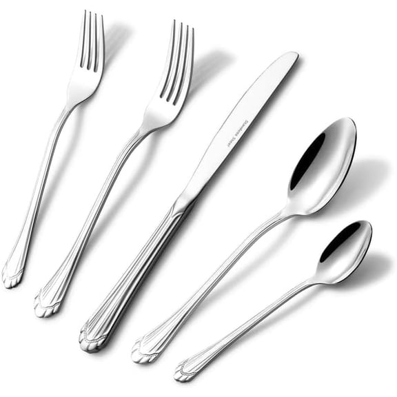 HOMEHUT 20-Pieces Flatware Set - Gold Cutlery Set Service for 4 People, 18/10 Premium Stainless Steel Silverware Cutlery, 24 Karat Gold-plated, 996M