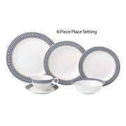 HOMEHUT 24 Piece Dinnerware Set-Bone China, Service for 4   Sapphire Pattern, Gold Trim   Elegant Blue Wave Design, Includes Plates, Bowls, Cups & Saucers   Dishwasher Safe