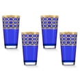 thumbnail image 1 of HOMEHUT Cobalt Blue High Ball with Gold Rings, Set of 4, 1 of 3