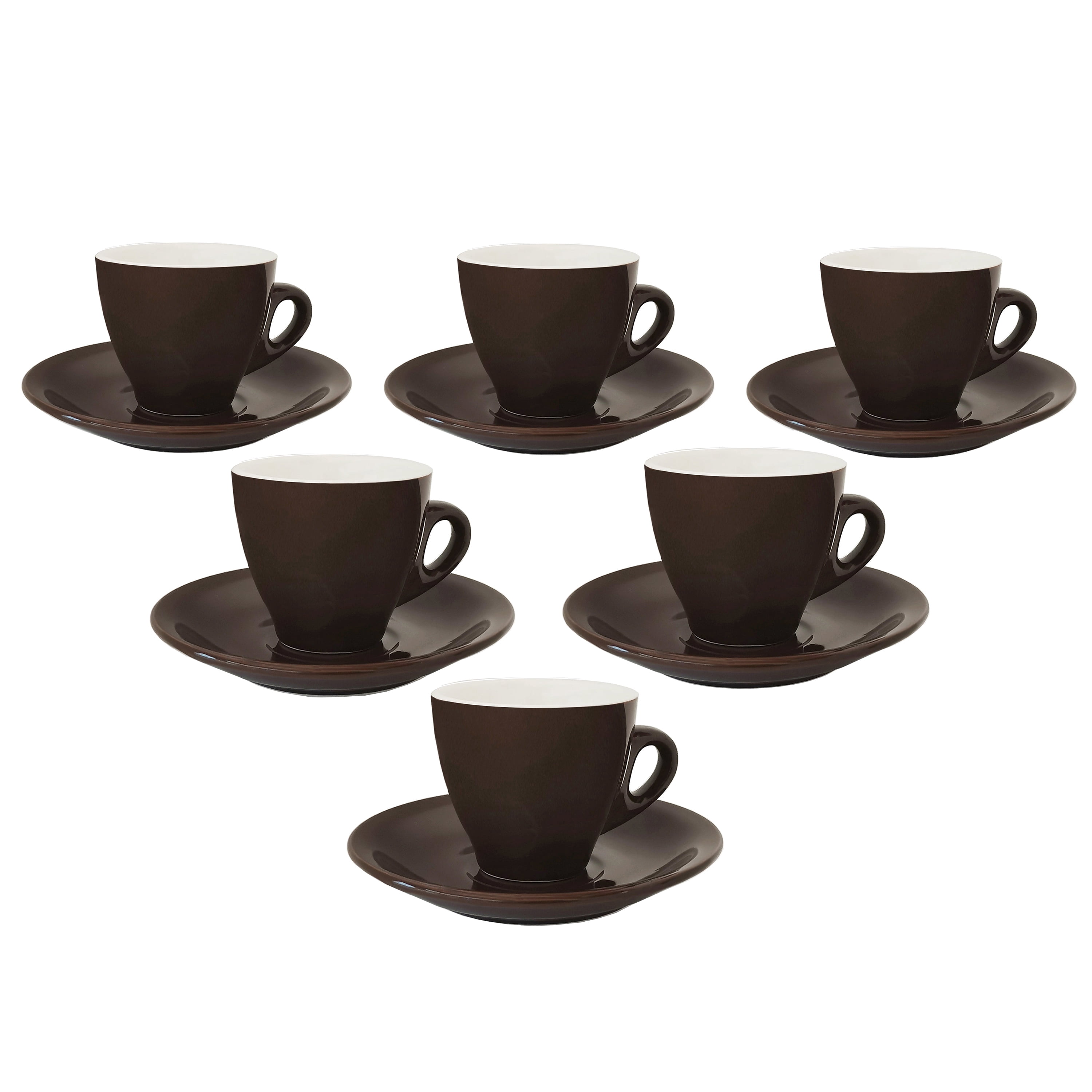 HOMEHUT Espresso Cups and Saucers Set of 6 - 3 Oz Porcelain Demitasse Cups, Brown Coffee Cup Set with Matching Saucers, Microwave and Dishwasher Safe Small Espresso Cups for Home and Café Use