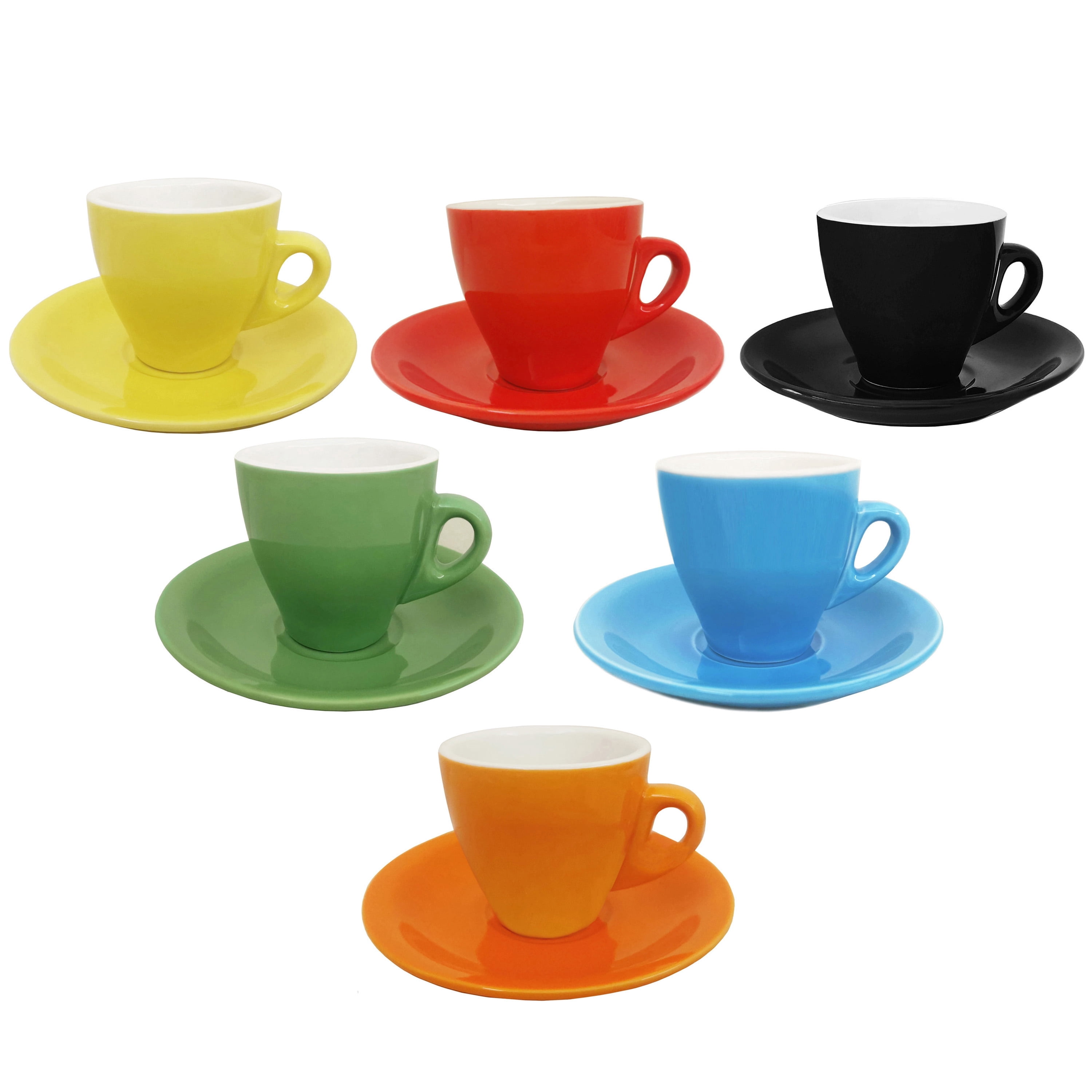 HOMEHUT Espresso Cups and Saucers Set of 6 - 3 Oz Porcelain Demitasse Cups, Mix Coffee Cup Set with Matching Saucers, Microwave and Dishwasher Safe Small Espresso Cups for Home and Café Use